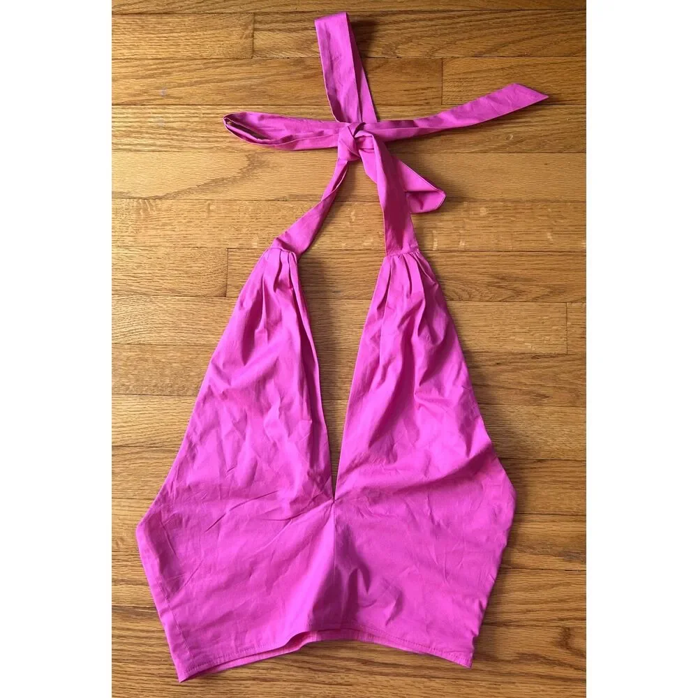 STAUD Women's Sea Skirt Peony Pink Poplin Smocked Kai Top Size 6 - Picture 5 of 7